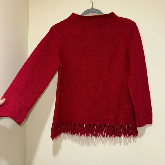 Women’s Vintage Red Feed David High Neck Sweater with Fringe Details Size: M - Picture 10 of 16
